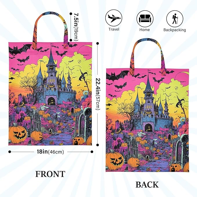 Travel Laundry Bags 2 PC Wet Dry Bag with Handle Dirty Clothes Organizer for Swimsuits Beach Camping Waterproof Washable Halloween Castle Bats Pumpkins Pink (1)