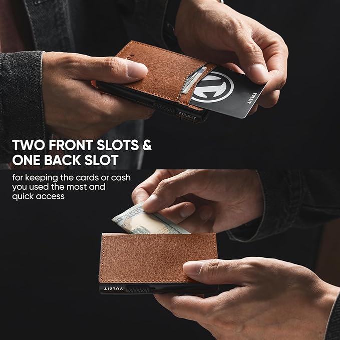 VULKIT Men's Slim Wallets Pop Up Card Holder RFID Blocking Metal Wallet Minimalist Design Holds Up to 11 Cards