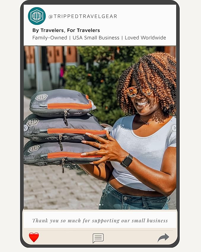 Compression Packing Cubes for Travel, 6-Piece Lightweight Packing Cubes Set for Carry-On Luggage & Backpacks – TRIPPED Travel Gear (Grey and Orange)