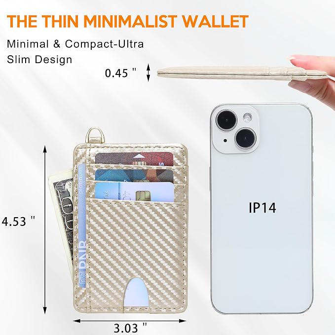 Badiya Credit Card Holder Slim Minimalist Wallet, Front Pocket Purse RFID Blocking Wallet Compact Card Case with ID Window for Women & Men