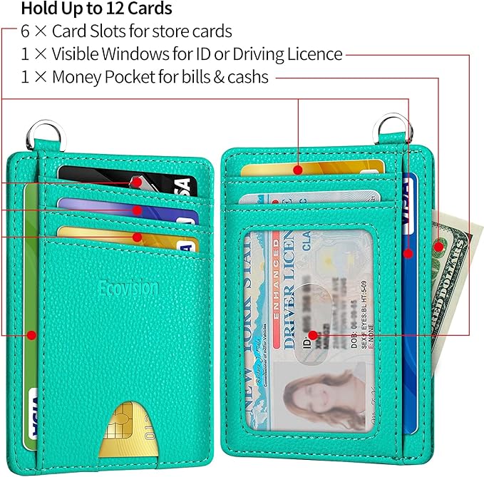 EcoVision Slim Minimalist Front Pocket Wallet, RFID Blocking Credit Card Holder Wallet with Detachable D-Shackle for Men Women
