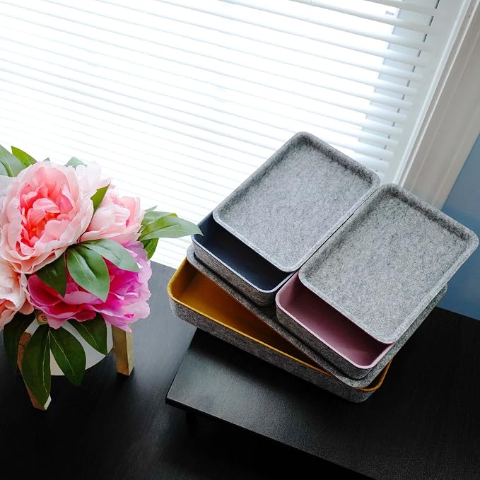 Welaxy 3pc Stackable Lidded Felt Desk Drawer Organizer Multi-Color Bins