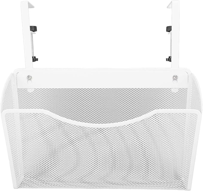 Asixxsix Under Desk Drawer, Desk Side Storage, Hanging Desk Organizer, Clamp On Desk Organizer, Mesh Metal Desk Drawer, Side Desk Organizer for Office and Home (White)