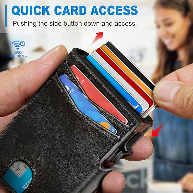 miyozi Men Wallet,with Money Clip Coins Pocket ID Window,Slim Front Pocket RFID Blocking Pop-up Card Holder 3.9"x 2.7", Gift Boxed