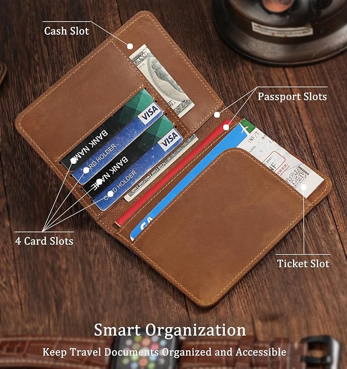 Slim Full-Grain Leather Passport Holder for Travel Women and Men | Passport Wallet for Men & Women, Lightweight Travel Passport Wallet with Card Slots & Gift Box 5.5″ × 4.1″ (Brown)