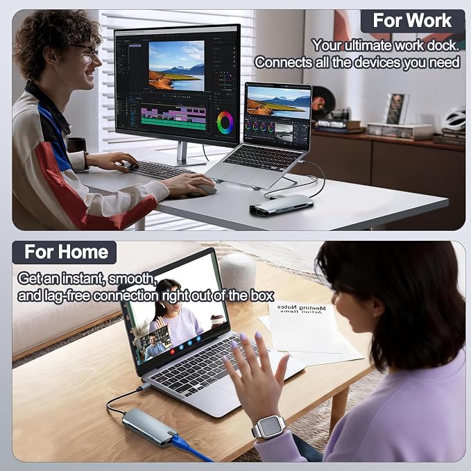 8-in-1 USB C Hub Ethernet Adapter with 4K@60Hz HDMI, 100W PD Charging, 3X USB 3.0 Ports, 1Gbps RJ45, SD/TF Card Reader, USB C Adapters Compatible with MacBook Pro/Air, iPad Pro and More Laptops
