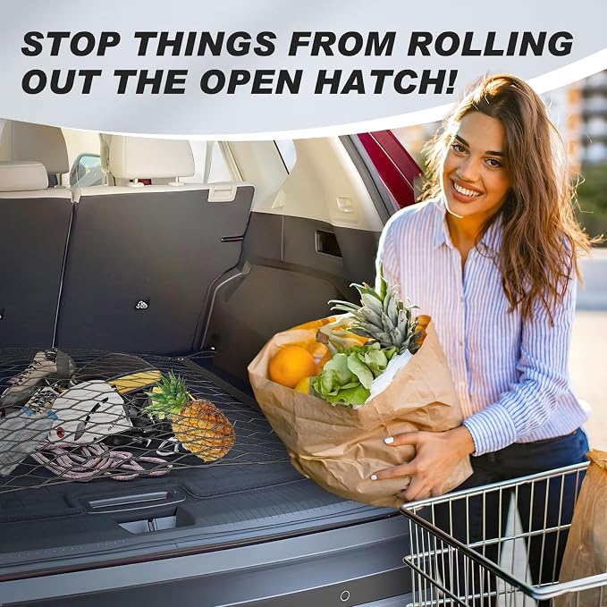 Karltys Trunk Mesh Cargo Net for Nissan Rogue 2026 2025 2024 2023 2022 2021, Floor Style Rear Trunk Cargo Net Fit Rogue Accessories, Heavy Duty Nylon Mesh Storage Netting Organizer with Hooks