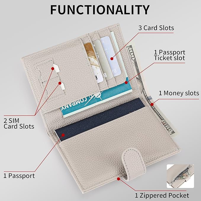 Passport Holder Wallet for Women,RFID Blocking Zippered Coins Pocket and Cash Slot Slim Compact Travel Wallet Passport Cover Case