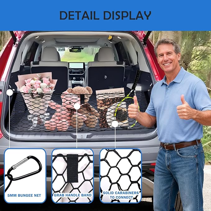 Envelope Style Cargo Net for 2020-2025 2026 Toyota Grand Highlander Accessories, Trunk SUV Mesh Cargo Net, Upgraded 5mm Bungee&Double-layer Nylon Storage Tailgate Netting Grocery&Tool Holder Organizer