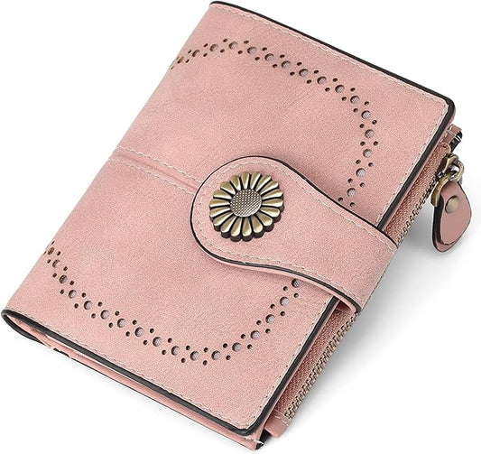 SENDEFN Small Wallets for Woman RFID Blocking Leather Bifold Credit Card Holder Purse with ID Window