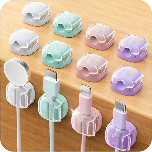 Cable Clips,12 Pack Cord Holder Cord Organizer [1s Lock & Strongest Adhesive] Spring Cord Clips Phone Charger Wire Desk Cable Management Nightstand Home Office School Decor Women Cute Desk Accessories