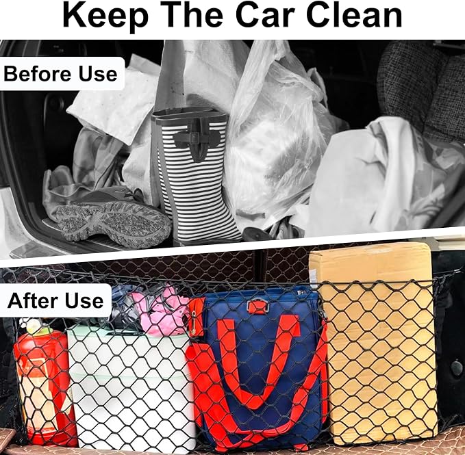 Cargo Net, Premium Dual-Layer Nylon Cargo Net for SUV, Automotive Exterior Accessories, Adjustable Elastic Trunk Net with Hook, Car Accessories for SUV, Truck, Pickup (35.4x15.7 Inch)