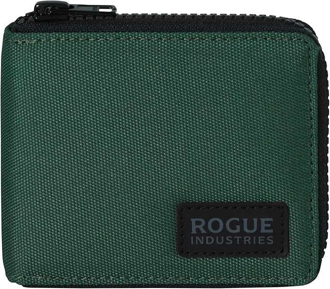 ROGUE WALLET Interior Genuine Leather Wallets for Men - RFID Blocking Robust Outer Nylon Wallets - Full Cash Slot and Expandable Coin Pouch - Gift for Men (Green)