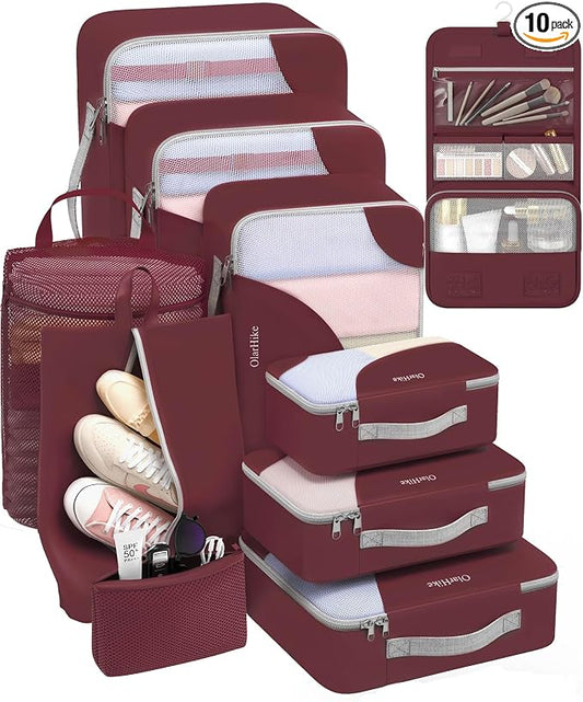 OlarHike 10 Set Packing Cubes for Travel, Gifts for Women Mom,Anti-Tearing Suitcase Organizer with Over 1000 pcs Mesh Holes,Vacation Essentials & Accessories for Cruise Ship