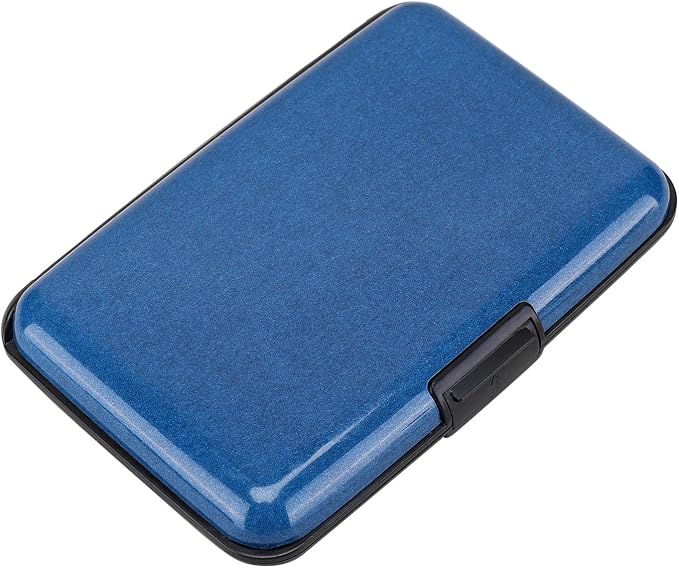 ELFISH RFID Blocking Credit Card Protector Aluminum ID Case Hard Shell Business Card Holders Metal Wallet for Men or Women (Dark blue)