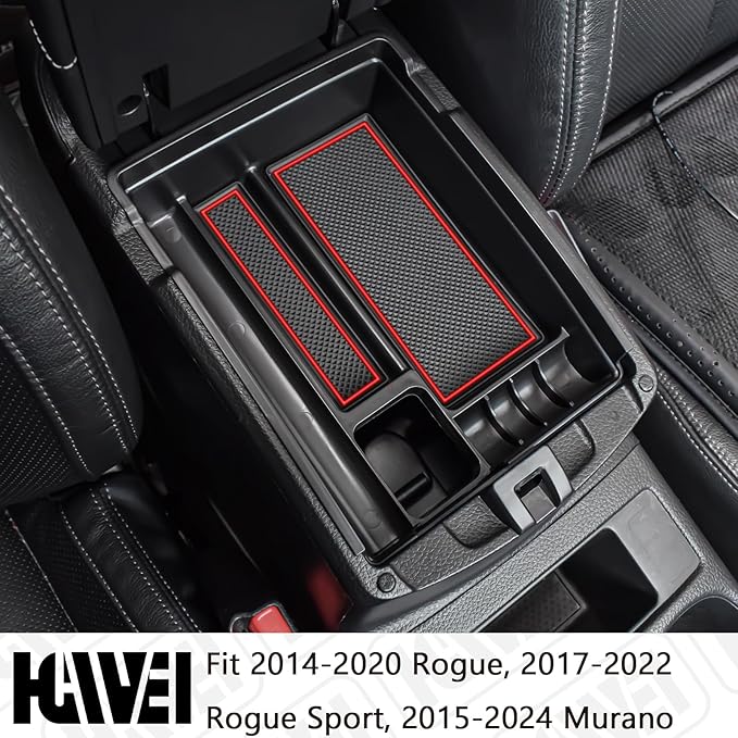HGWEI Center Console Organizer Tray Compatible with Nissan Rogue 2014-2020 / Rogue Sport 2017-2022 / Murano 2015-2024 Interior Accessories Insert Armrest Storage Glove Box, Red