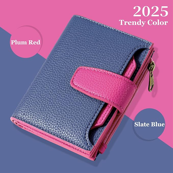 Airkit Small Wallet Women RFID Blocking Soft Leather Bifold Compact Card Holder Wallet for Women with Zipper Coin Pocket 4 ID Window