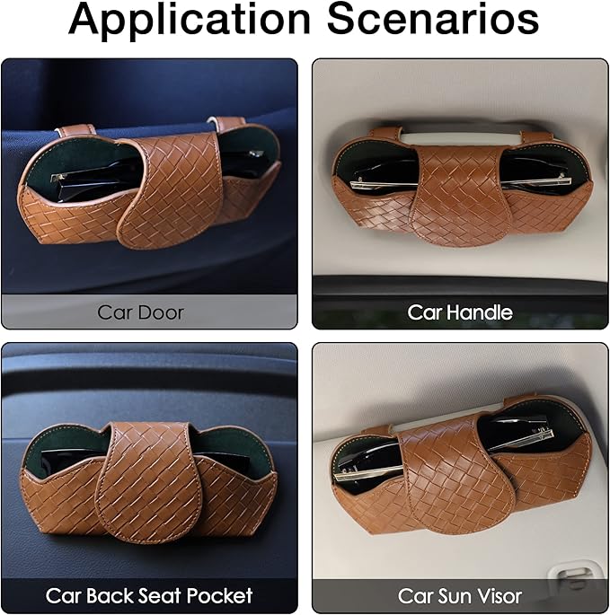 KINIVA Sunglasses Holder for Car Visor Leather Glasses Case with Clips for Car Visor Automotive Interior Visor Accessories Apply to All Car Models (09 Brown)
