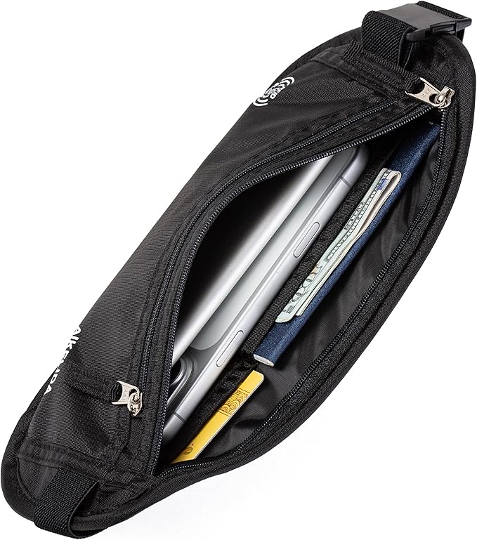 RFID Blocking Money Belt - Passport Holder & Travel Wallet, Slim Hidden Fanny Packs for Women Men - Black