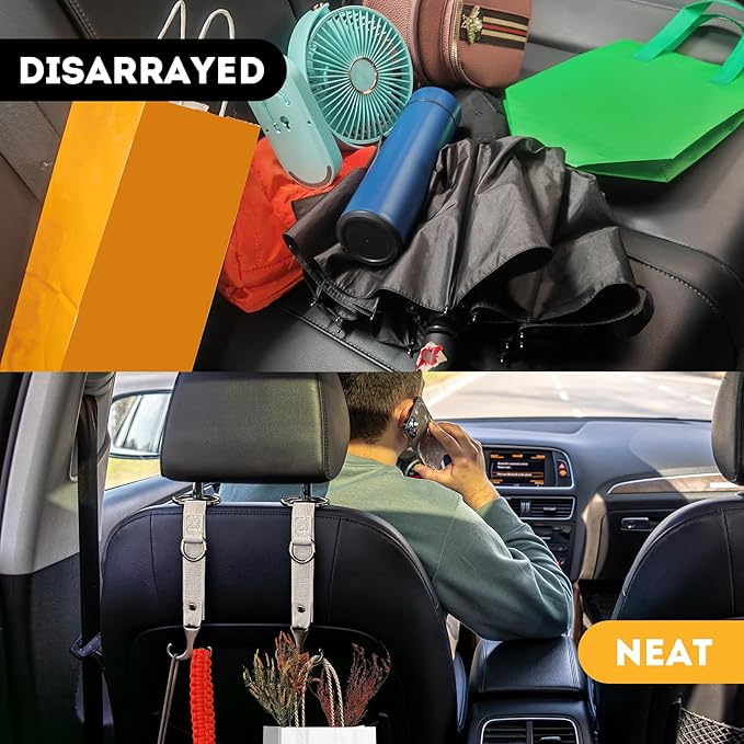 IronSeals 2 Pack Headrest Hooks for Car Seat, Heavy Duty Metal Utility Seat Hooks for Car Seat Organizer, Car Clips for Hanging Bag, Purse