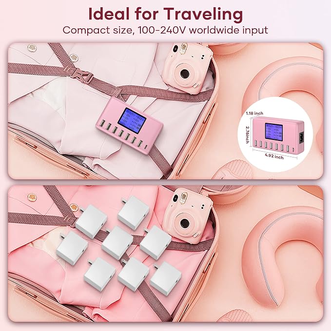 USB Charger, slitinto 60W 12A 8-Port USB Charging Station Multi Port USB Hub Charger Compact Size LCD Display Compatible with iPhone iPad Samsung Kindle Tablet Bluetooth Earbuds and More