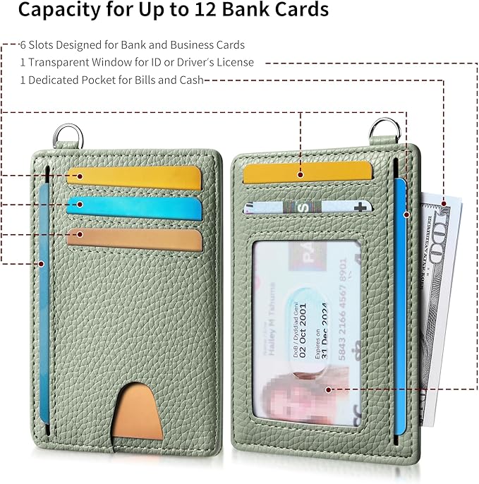Mayski Slim Wallet, Credit Card Holder for Women, Minimalist Front Pocket RFID Blocking Card Cases, Small Wallet Women Men(Litchi Green)