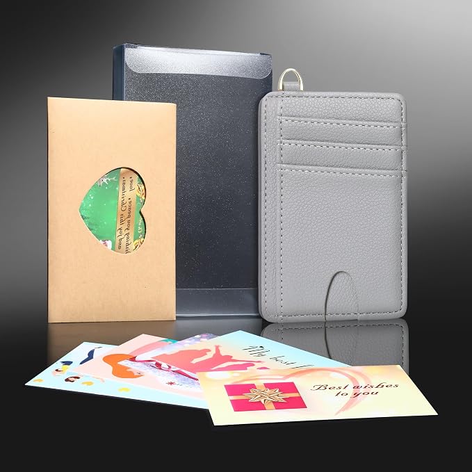 Badiya Credit Card Holder Slim Minimalist Wallet, Front Pocket Purse RFID Blocking Wallet Compact Card Case with ID Window for Women & Men