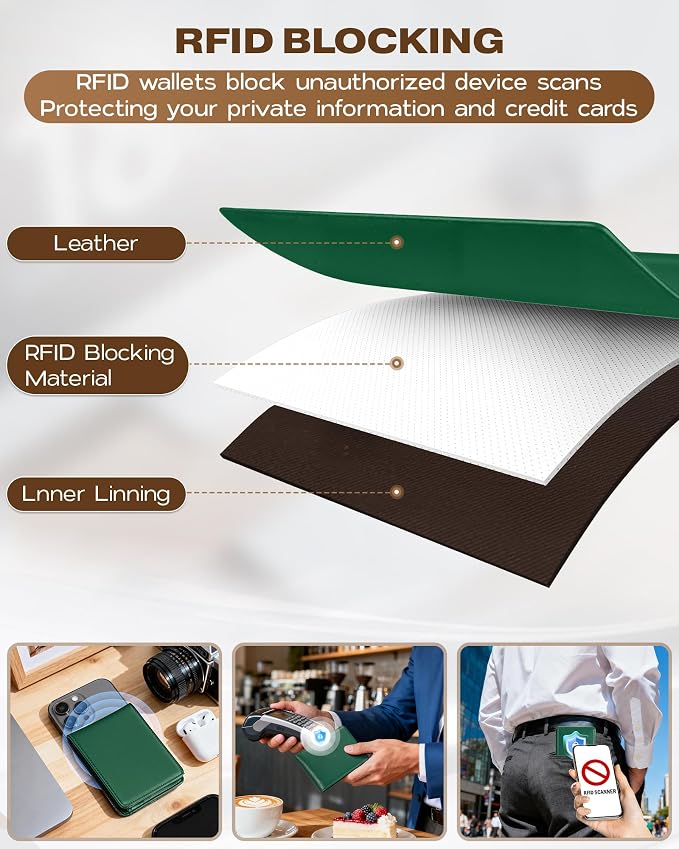 GNDR Wallet For Men Bifold Green RFID Blocking Slim Faux Leather Wallets Card Holder Front Pocket Minimalist Men Accessories With Gift Box