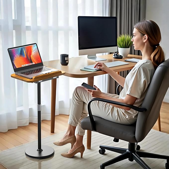 NAMON 2-in-1 Laptop Floor Stand & Desktop, Adjustable Height from 16.5" to 51", Wood Small Laptop Table, Tall Laptop Stand Perfect for Home, Office, Meeting Room, Study (Rubberwood Finish)