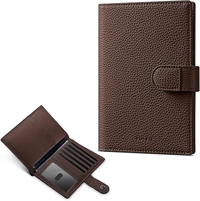 VULKIT Leather Passport Wallet for 2 Passports Slim Double Passport Holder RFID Blocking Passport Travel Wallet with ID Window for Women