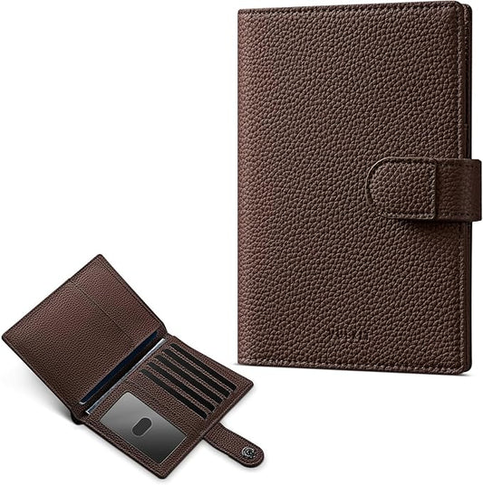 VULKIT Leather Passport Wallet for 2 Passports Slim Double Passport Holder RFID Blocking Passport Travel Wallet with ID Window for Women