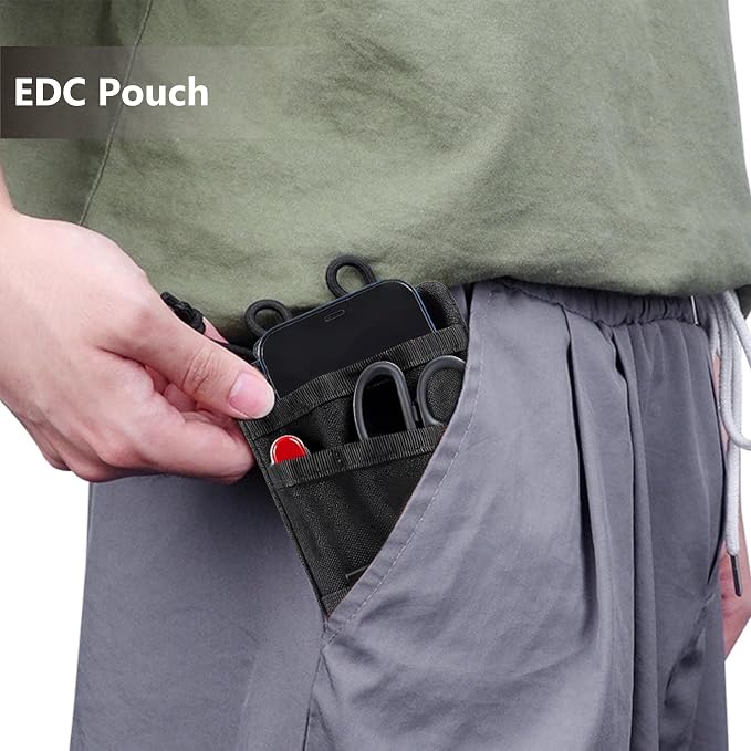 EDC Pouch Oxford Fabric Pocket Organizer with Adjustable Strap EDC Fanny Pack for Travel Running, Secure Zip Pocket for Keys Cards Cash, Holds Flashlight Pocket Knife Multitool Pen
