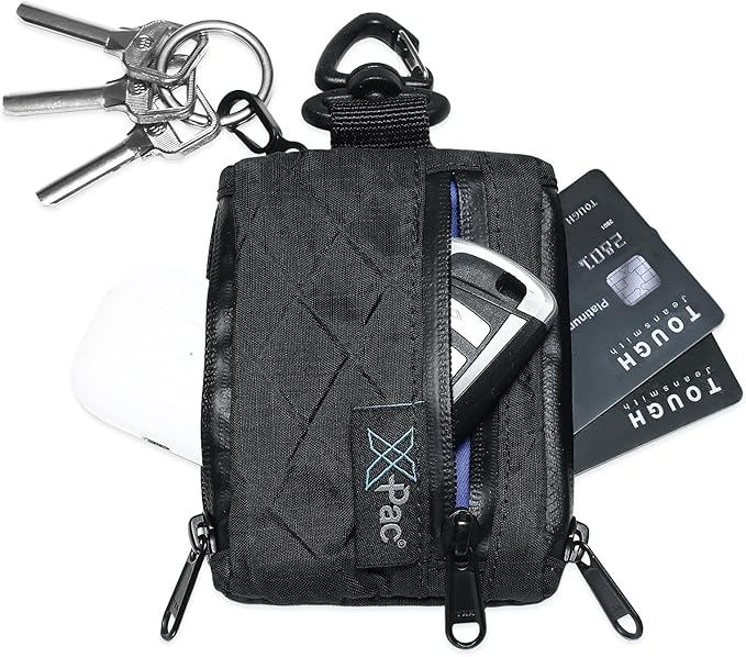 Minimalist Zip Wallet for Men EDC Pouch Key Holder Small Organizer for Cards Cash Coins and AirPods Made with X PAC VX21 Waterproof Durable Everyday Carry Bag with Clip