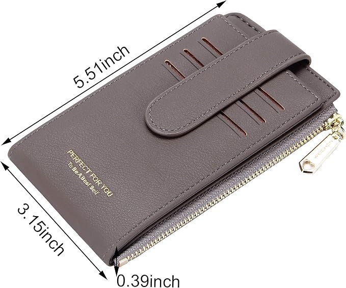 Badiya Slim Women Wallet RFID Blocking Bifold Compact 9 Card Slots Holder Wallets Soft Leather with Zipper Coin Pocket 2 ID Window