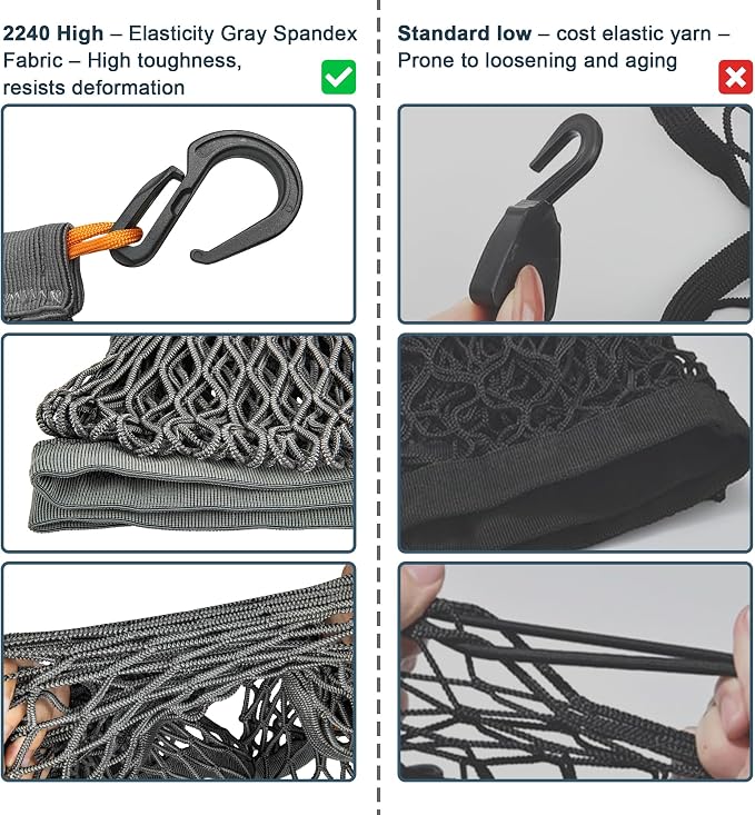 Cargo Net for SUV Trunk, Heavy Duty 3000D Polyester + 2240D Spandex Bungee Net, 31.5"x23.6" Elastic Storage Mesh, Cargo Organizer Net for Car Minivan Jeep Pickup SUV, Gray
