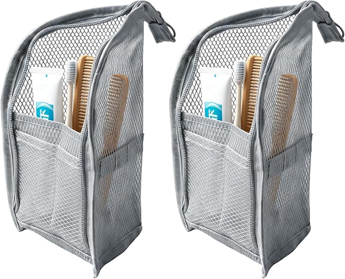 Standing Toiletry Bag, 2026 New Portable Lightweight Travel Toiletry Bag, Foldable EVA Mesh Large Capacity Toiletries Organizer, Hanging Clear Makeup Bag for Women (Grey 2pcs)