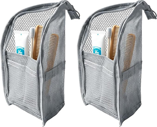 Standing Toiletry Bag, 2026 New Portable Lightweight Travel Toiletry Bag, Foldable EVA Mesh Large Capacity Toiletries Organizer, Hanging Clear Makeup Bag for Women (Grey 2pcs)