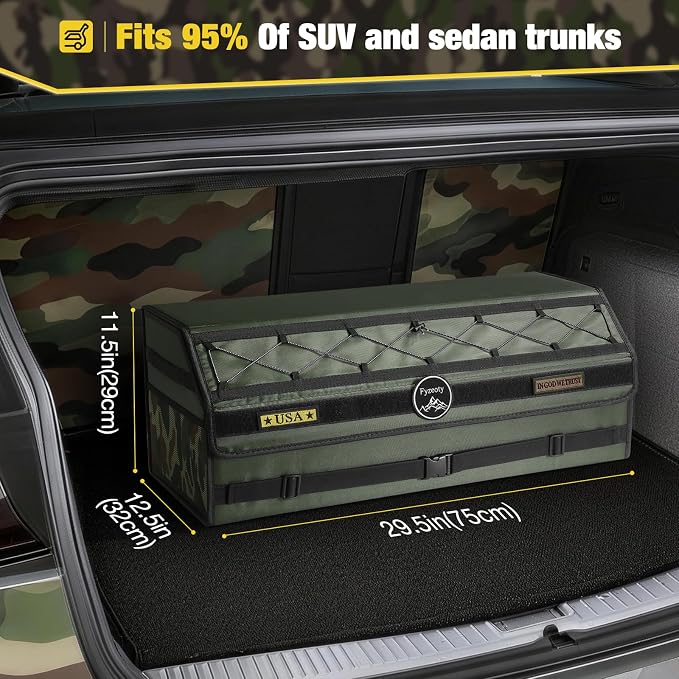 Fyzeoty Car Organizers and Storage - Trunk Organizer for Suv Car,Car Trunk Oxford Fabric Storage Box,Extra Large,Customizable Tactical Lid,Collapsible and Adjustable Tactical-Green