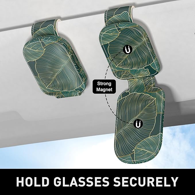 Sunglasses Holder for Car Visor, Magnetic Leather Car Sunglass Holder, Car Sun Visor Glasses Hanger Clip, Car Interior Accessories for Women Men, Fits All Size Eyeglasses