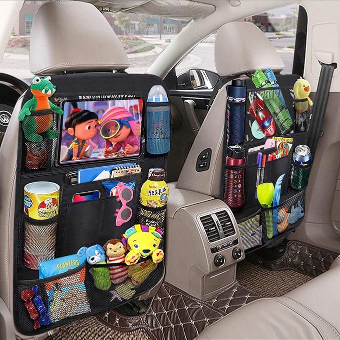 Car Backseat Organizer, Durable Waterproof Oxford Fabric Car Seat Back Kick Mats Protector with 9 Storage Pockets, 2 Pack