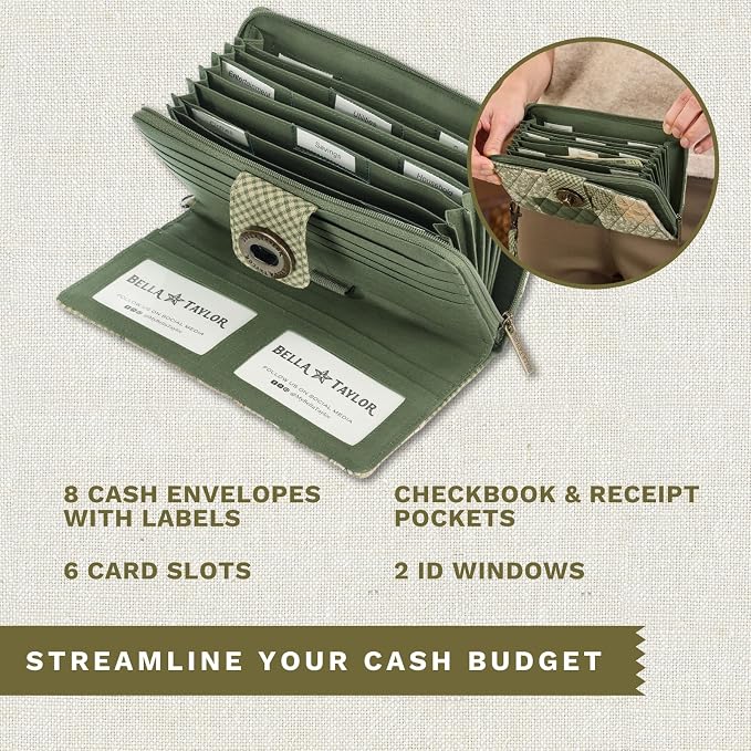 Bella Taylor Cash System Wallet for Envelope Budgeting - RFID Protected - Cash Stuffing Wallet with Detachable Wristlet