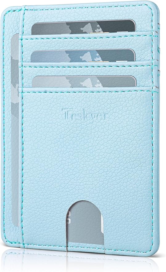 Teskyer Slim Wallet for Men, Minimalist Front Pocket RFID Blocking Leather Wallet Credit Card Holder for Men & Women
