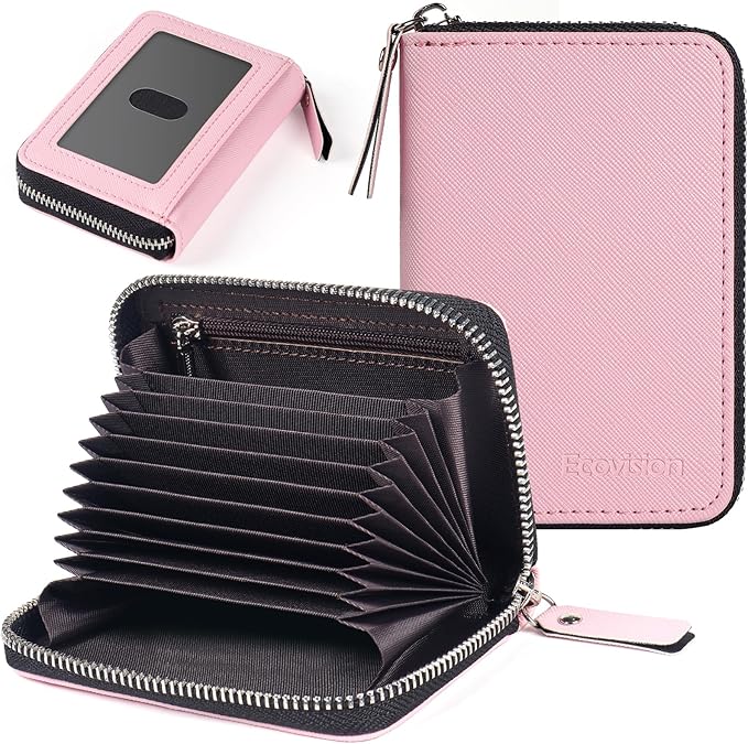 EcoVision Credit Card Holder RFID Card Case Wallet, Small Accordion Zipper Card Case Holder, Card Organizer Case for Women Men