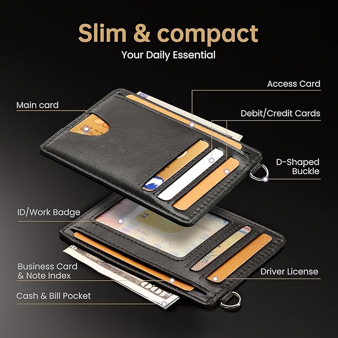 Mayski Slim Wallet, Credit Card Holder for Women, Minimalist Front Pocket RFID Blocking Card Cases, Small Wallet Women Men(Oiled Wax Grey)