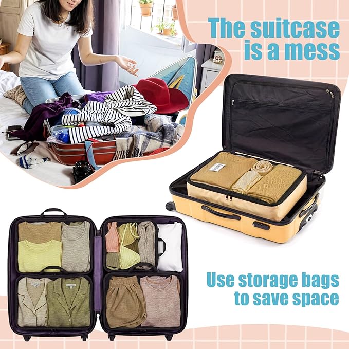 7 Pcs Packing Cubes for Travel Days of Week Compression Packing Cube with Labels Organizers Luggage Storage Bag(Multicolor,Large)