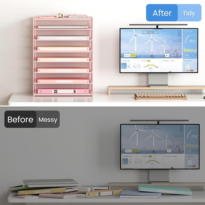 Lavatino 8-Tier Letter Tray Desk Paper Organizer, Mesh File Sorter Tray Organizer for Desk Office Supplies & Home Organization, Fits A4 Paper, Mail, Magazines and Office Accessories (Pink with Handle)
