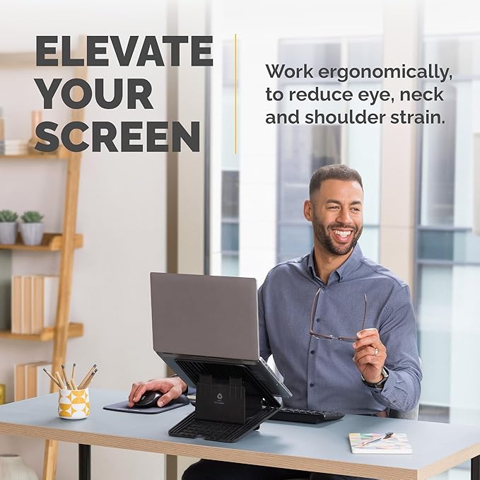 Fellowes Breyta Laptop Stand for The Home and Office, 12 Height Adjustments, 15" Monitor Size- Black