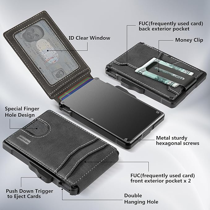 umoven Wallet for Men - with Money Clip Slim Leather Slots Credit Card Holder RFID Blocking Bifold Minimalist Wallet