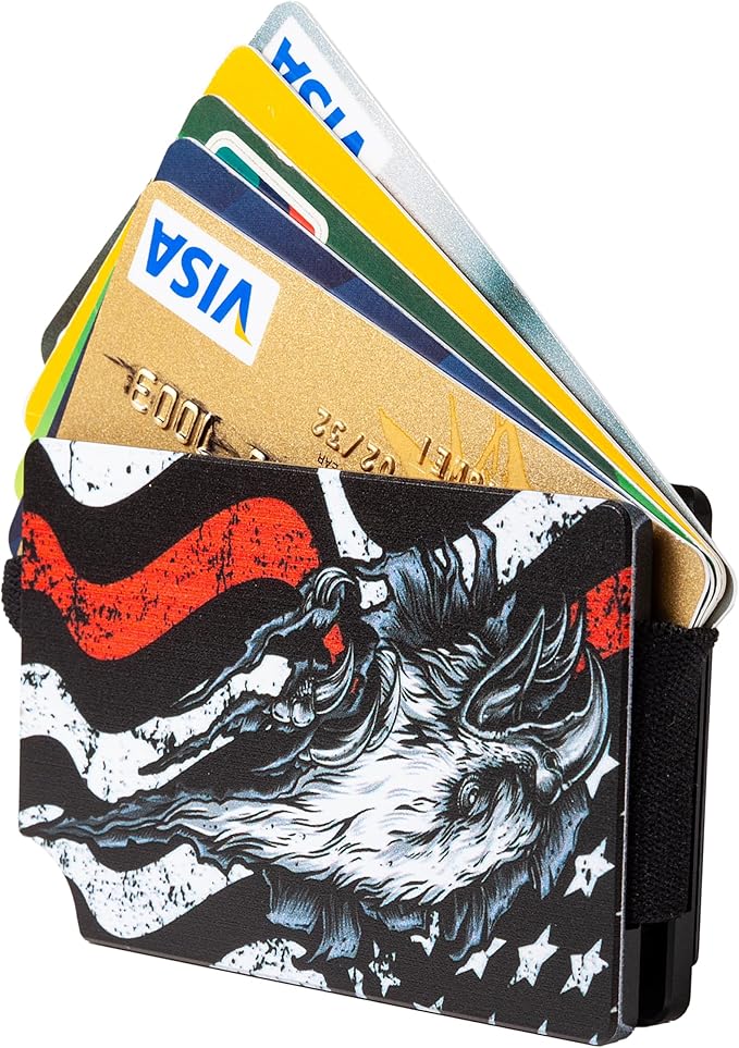 Slim Wallet for Men,RFID Blocking Minimalist Metal Wallet, Money Clip/Cash Holder, Front Pocket Aluminum Credit Card Holder, Ideal Gift for Men,Redline-American USA Flag