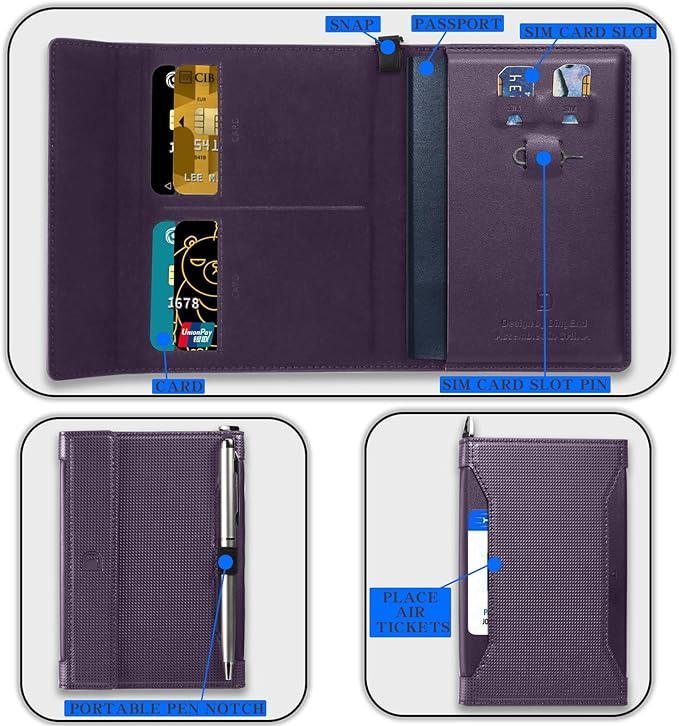Passport Holder for Travel Essentials, RFID Blocking PU Leather Passport Wallet Cover Card holder Case Passport Book Holders for Women and Men, Dark Purple